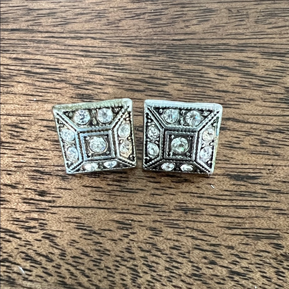Square Silver and Crystal Earrings